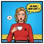 Une jeune femme renverse du café sur son pull. Astuces naturelles pour enlever les taches de café sur vaisselle ou textile. 1000astuces.fr