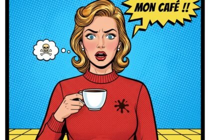 Une jeune femme renverse du café sur son pull. Astuces naturelles pour enlever les taches de café sur vaisselle ou textile. 1000astuces.fr