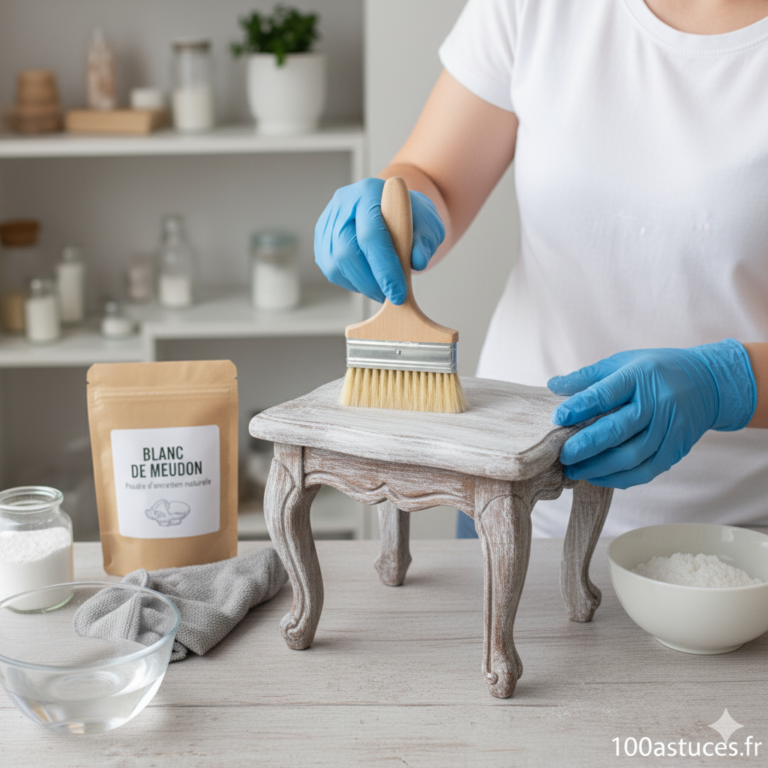 Envie d’un effet patiné sur un meuble en bois ? Découvrez comment utiliser le blanc de Meudon pour créer une finition douce et décorative. Toutes les étapes sont sur 1000astuces.fr. #bois #patine #blancdeMeudon #DIY #rénovation