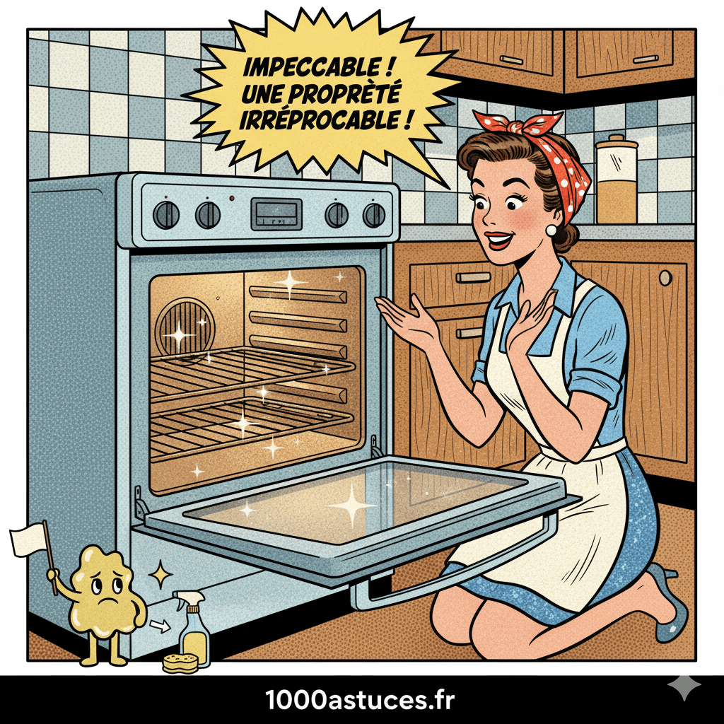 Une ménagère s'extasie devant son four propre. Astuces pour nettoyer naturellement un four très sale .1000astuces.fr