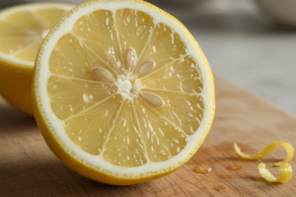 Un demi citron sur une table . Methode naturelle pour conserver un citron entamé. 1000astuces.fr