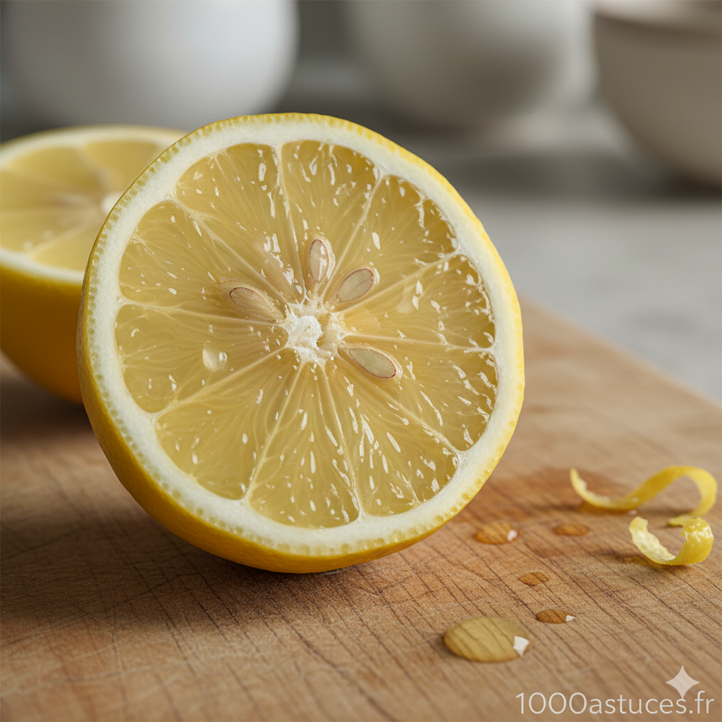 Un demi citron sur une table . Methode naturelle pour conserver un citron entamé. 1000astuces.fr
