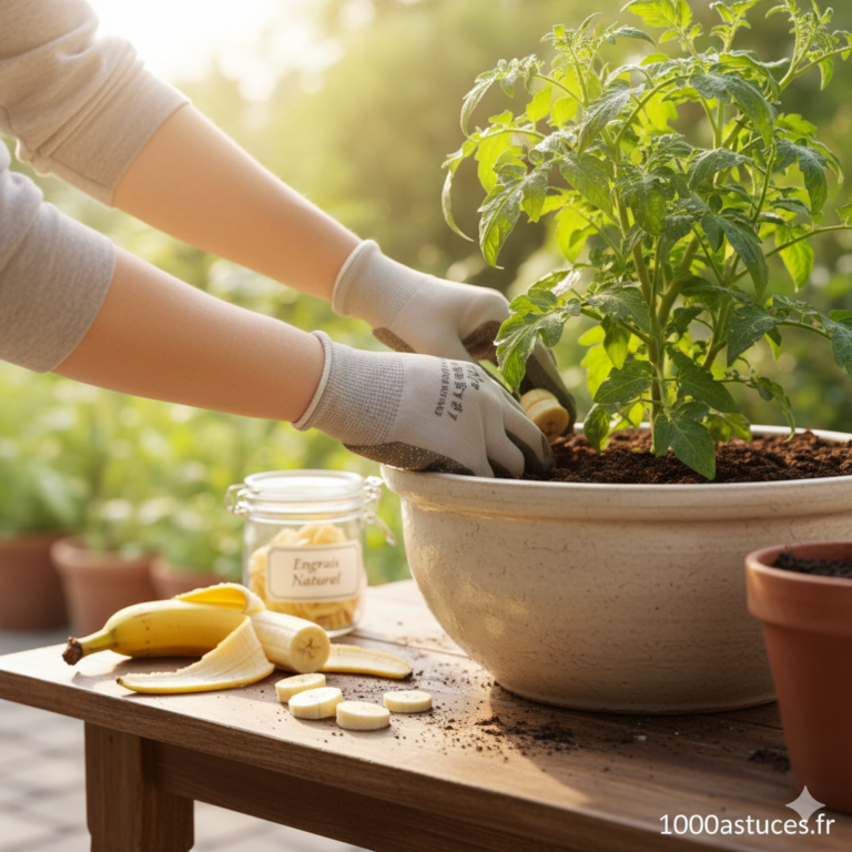 La peau de banane est un engrais naturel riche en nutriments. Découvrez comment l’utiliser pour booster la croissance et la floraison de vos plantes. Toutes les astuces sont sur 1000astuces.fr. #engrais #banane #jardin #plantes #naturel