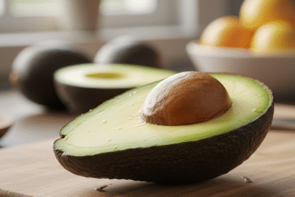 Photo d’un demi-avocat, astuces pour éviter que l’avocat ne brunisse, conservation anti-oxydation, méthode naturelle pour garder un avocat vert, cuisine saine, 1000astuces.fr