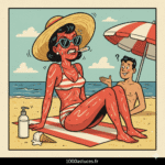 une femme sur la plage avec des coups de soleil. astuces soulager rapidement les coups de soleil.1000astuces.fr