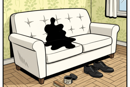 un sofa blanc avec une tache de cirage . Astuces pour enlever les taches de cirage sur textile. 1000astuces.fr