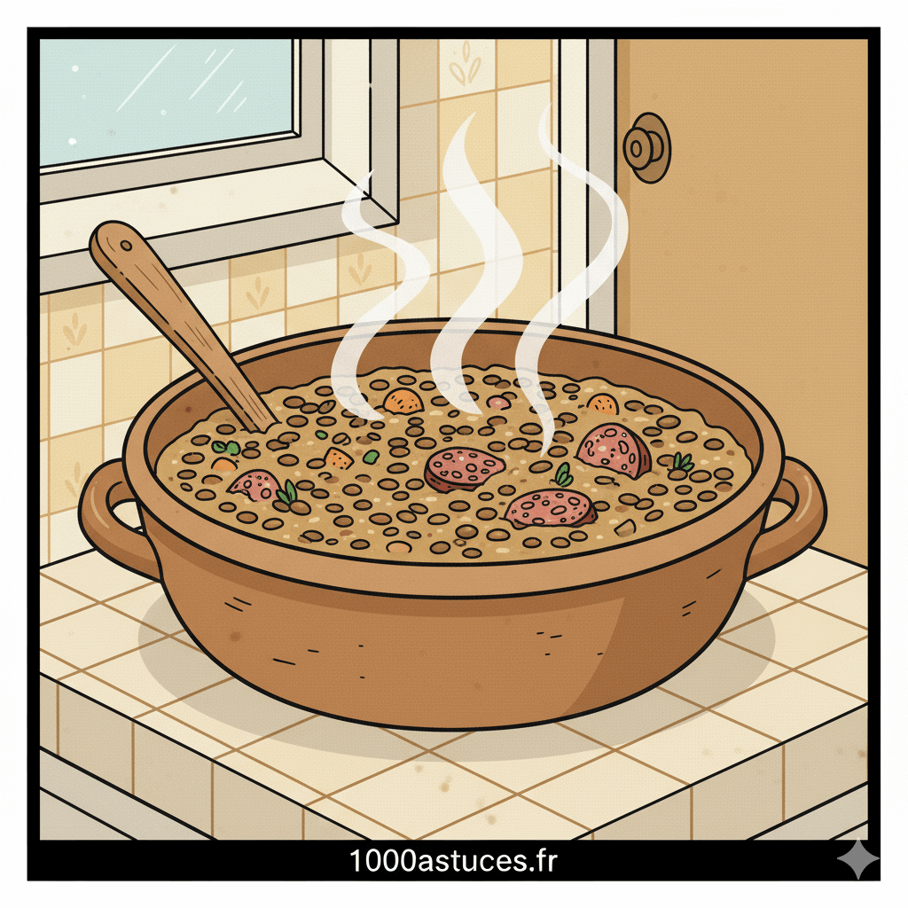 illustration d'un plat de délicieuses lentilles fumantes.astuces pour avoir des lentilles tendres