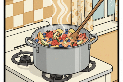 une casserole de fruits en train de cuire, illustrant la méthode pour sublimer les saveurs et conserver la couleur des fruits pendant la cuisson.