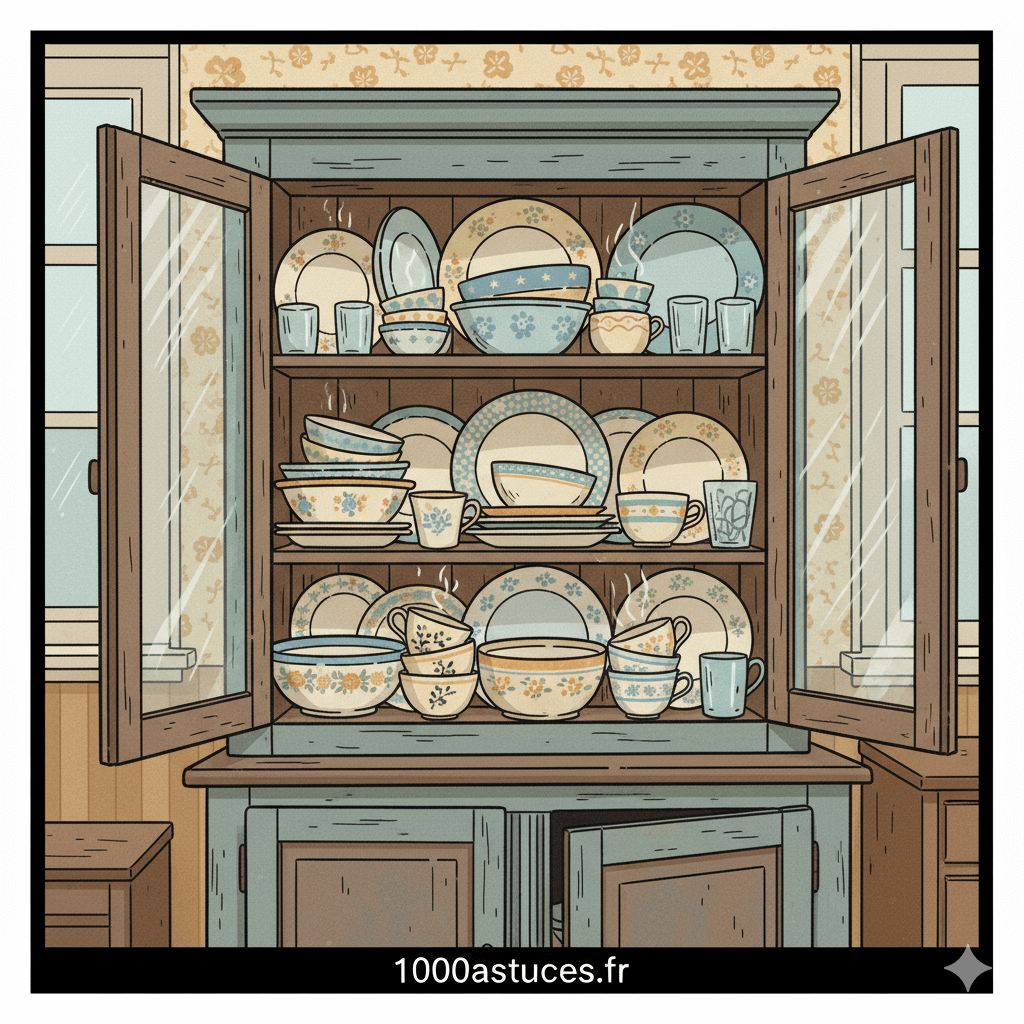 Placard rempli d'assiettes et de bols . Astuces pour entretenir la vaisselle . 1000astuces.fr