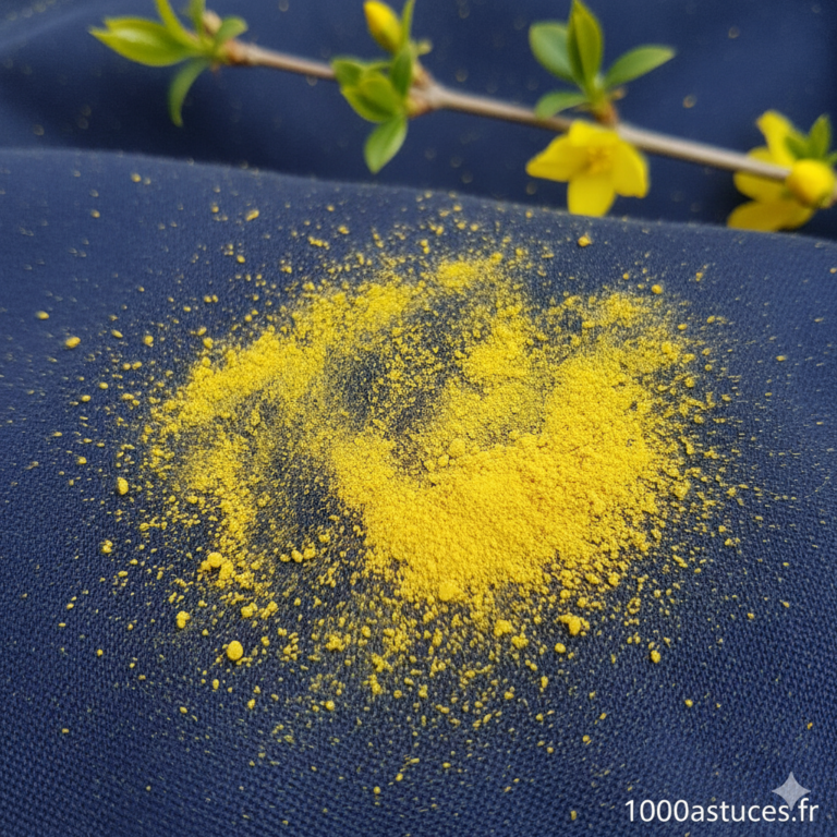Le pollen laisse des taches jaunes tenaces. Découvrez des astuces simples pour les enlever sans étaler la tache. Toutes les méthodes sont sur 1000astuces.fr. #pollen #tache #nettoyage #textile #astucesmaison