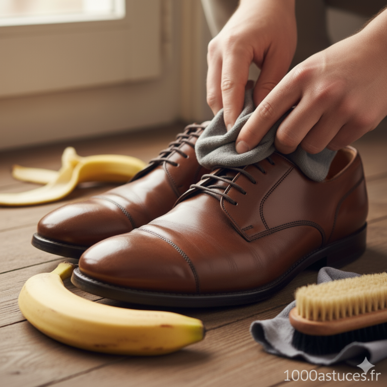 Envie de faire briller vos chaussures naturellement ? Découvrez comment la banane peut nourrir et raviver le cuir. Toutes les étapes sont sur 1000astuces.fr. #cuir #chaussures #banane #entretien #astucesmaison