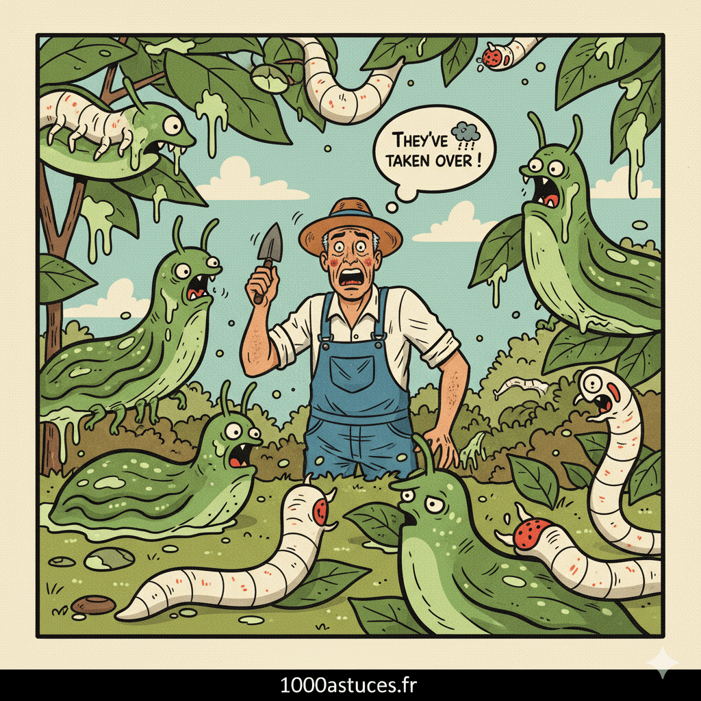 Un homme dans son jardin envahi par asticots et limaces. Astuces pour se debarasser des nuisibles. 1000astuces.fr
