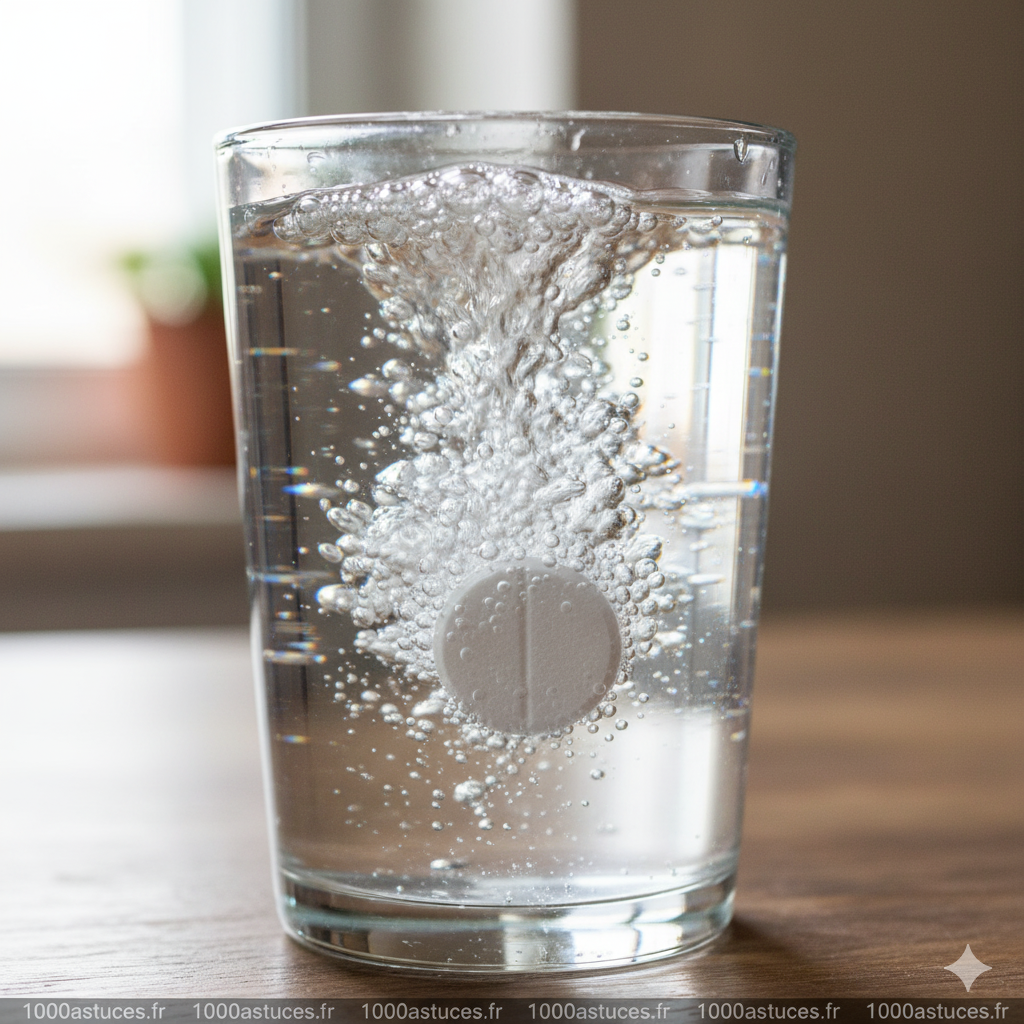 Photo d’une pastille d’aspirine effervescente, astuces et utilisations surprenantes de l’aspirine dans la maison, nettoyage, entretien, santé et bricolage, 1000astuces.fr