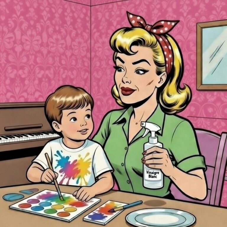 Le fils de Mina Pop tache son t shirt avec de l'aquarelle . illustration pop art