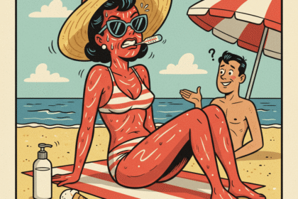 une femme sur la plage avec des coups de soleil. astuces soulager rapidement les coups de soleil.1000astuces.fr