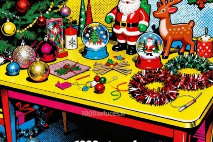 Une table remplie de décorations de Noël . Astuces pour fabriquer des decorations pas cher, DIY.1000astuces.fr