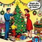 Une famille décorant le marché de Noel . Tendances décorations de Noël. 1000astuces.fr
