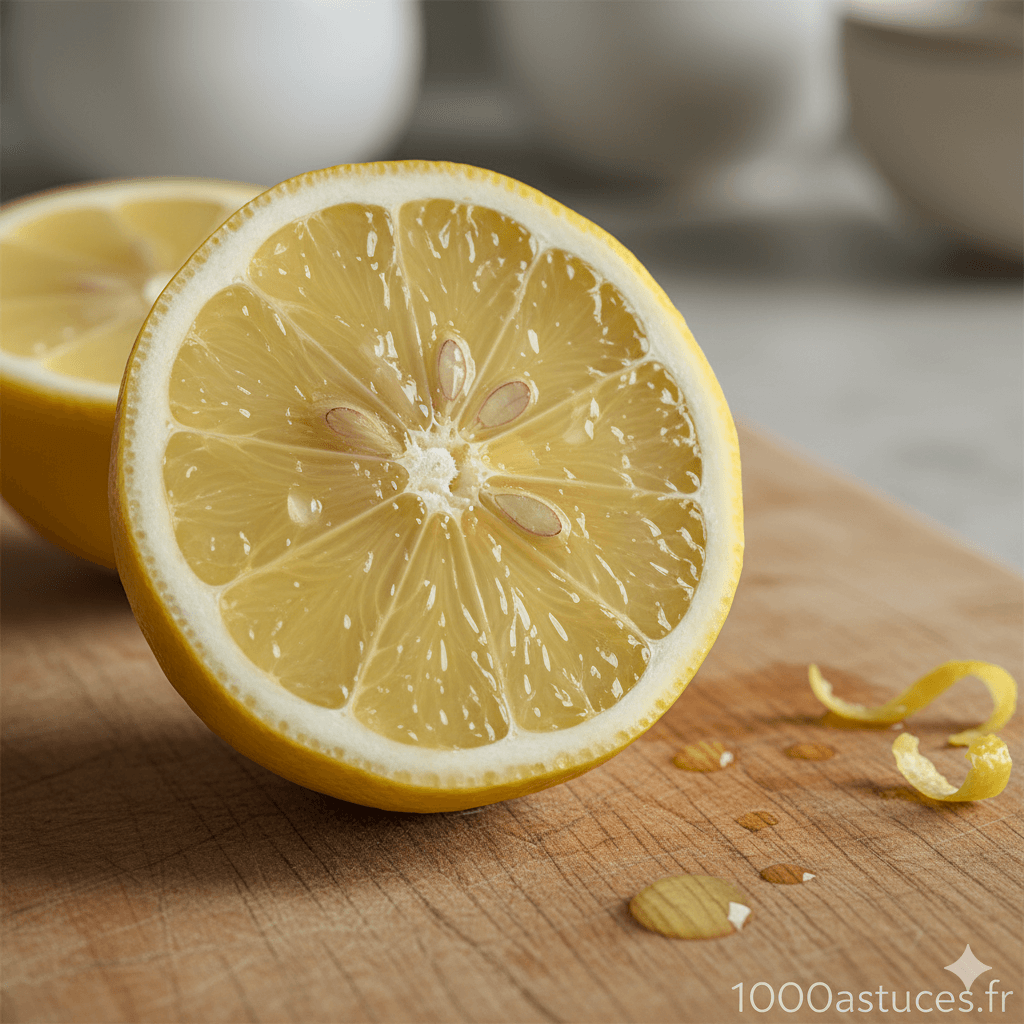 Un demi citron sur une table . Methode naturelle pour conserver un citron entamé. 1000astuces.fr