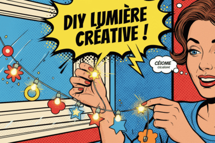 Une jf en trian d'installée une guirlande lumineuse . Astuce DIY pour fabriquer des guirlandes lumineuses pour Noël.1000astuce.fr