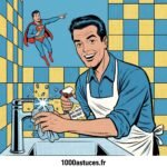 Un homme nettoie un robinet dans la salle de bain . astuces naturelles pour faire briller l'inox. 1000astuces.fr