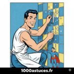 illustration d'un homme qui nettoie les joins noircis de la salle de bain . astuces pour nettoyer et retrouver la couleur des joints de la salle de bain . 1000astuces.fr