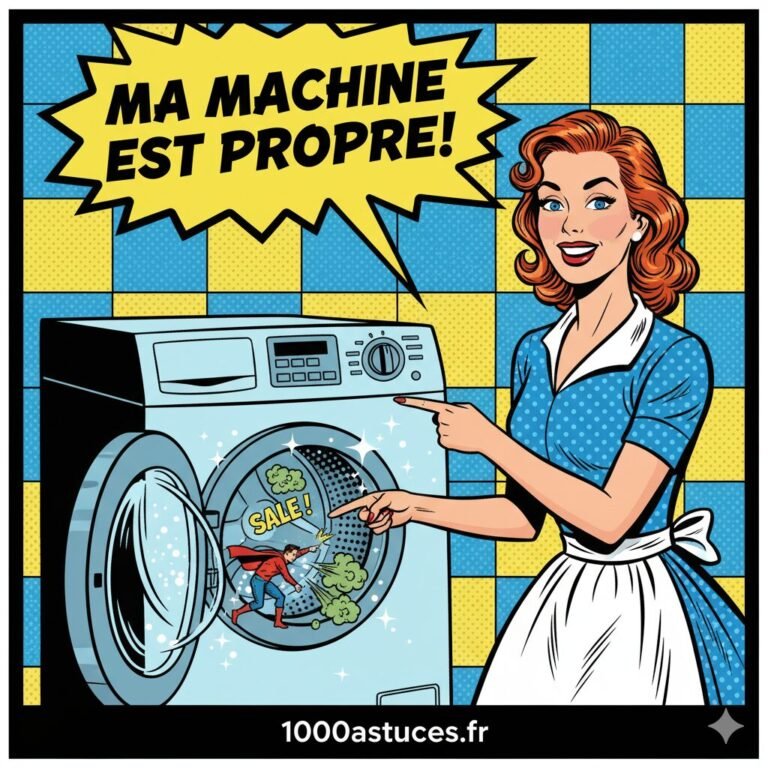 une jeune femme montre sa machie à laver propre . astuces pour nettoyer et enlever les mauvzaises odeurs . 1000astuces.fr