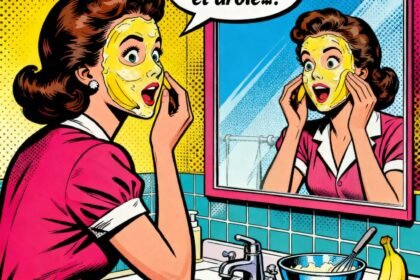 Une femme devant un miroir avec un masque hydratant. Astuce masque hydratant banane . 1000astuces.fr