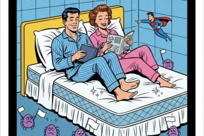 un couple se repose sur un matelas propre et sain . Astuces pour desinfecter naturelllement un matelas. 1000astuces.fr