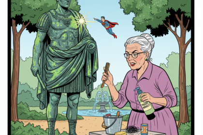 une femme nettoie une statue en bronze dans un parc public. Astuces pour nettoyer et raviver le bronze . 1000astuce.fr