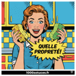 une ménagere ravie d'avoir des eponges propres et saines . Astuces pour nettoyer naturellement eponges et brosses . 1000astuces.fr