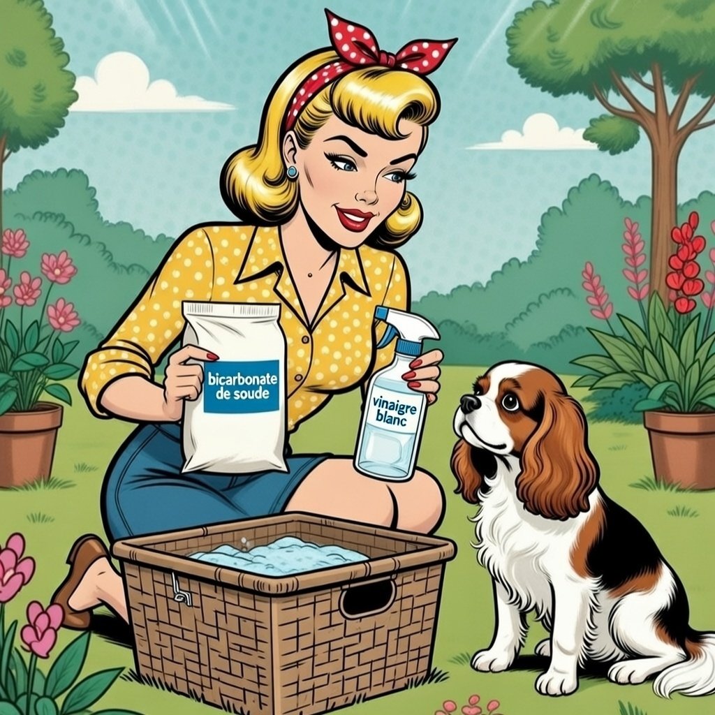 Il est essentiel de nettoyer et désinfecter régulièrement le panier de votre animal de compagnie . Illustration pop art