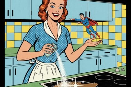 une femme nettoie une plaque de cuisson . Astuces naturelles pour nettoyer et faire briller une plaque de cuisson . 1000astuces.fr