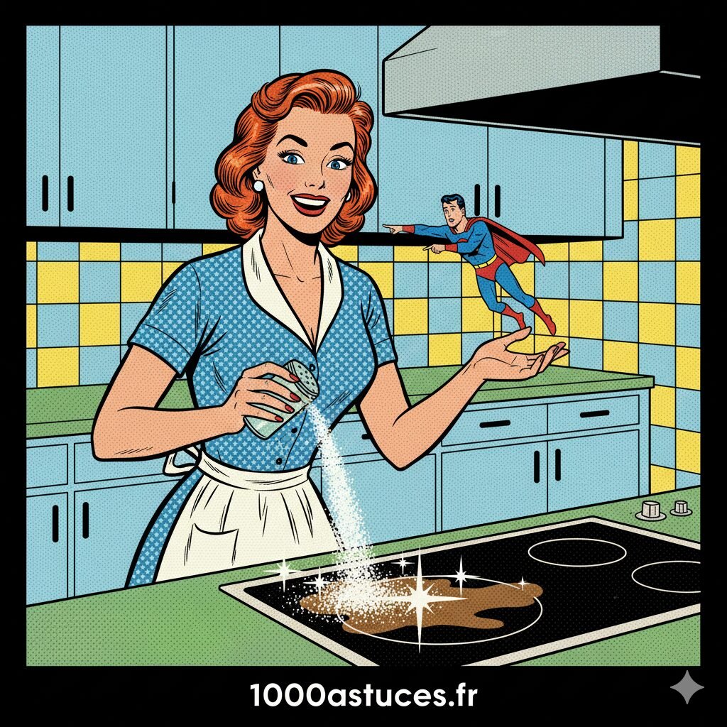 une femme nettoie une plaque de cuisson . Astuces naturelles pour nettoyer et faire briller une plaque de cuisson . 1000astuces.fr