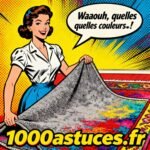 Une femme ravie de retrouver le couleurs de son tapis . astuces pour raviver le couleurs d'un tapis . 1000astuces.fr