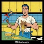 un homme renverse de l'huile sur son t shirt. astuces pour enlever une tache de graisse sur un vêtement. 1000astuces.fr