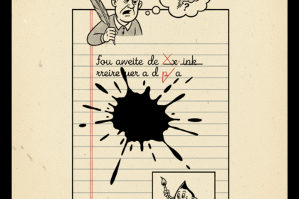 Une feuille d'écriture avec une tache d'encre . Astuces pour enlever les taches d'encre sur papier . 1000astuces.fr