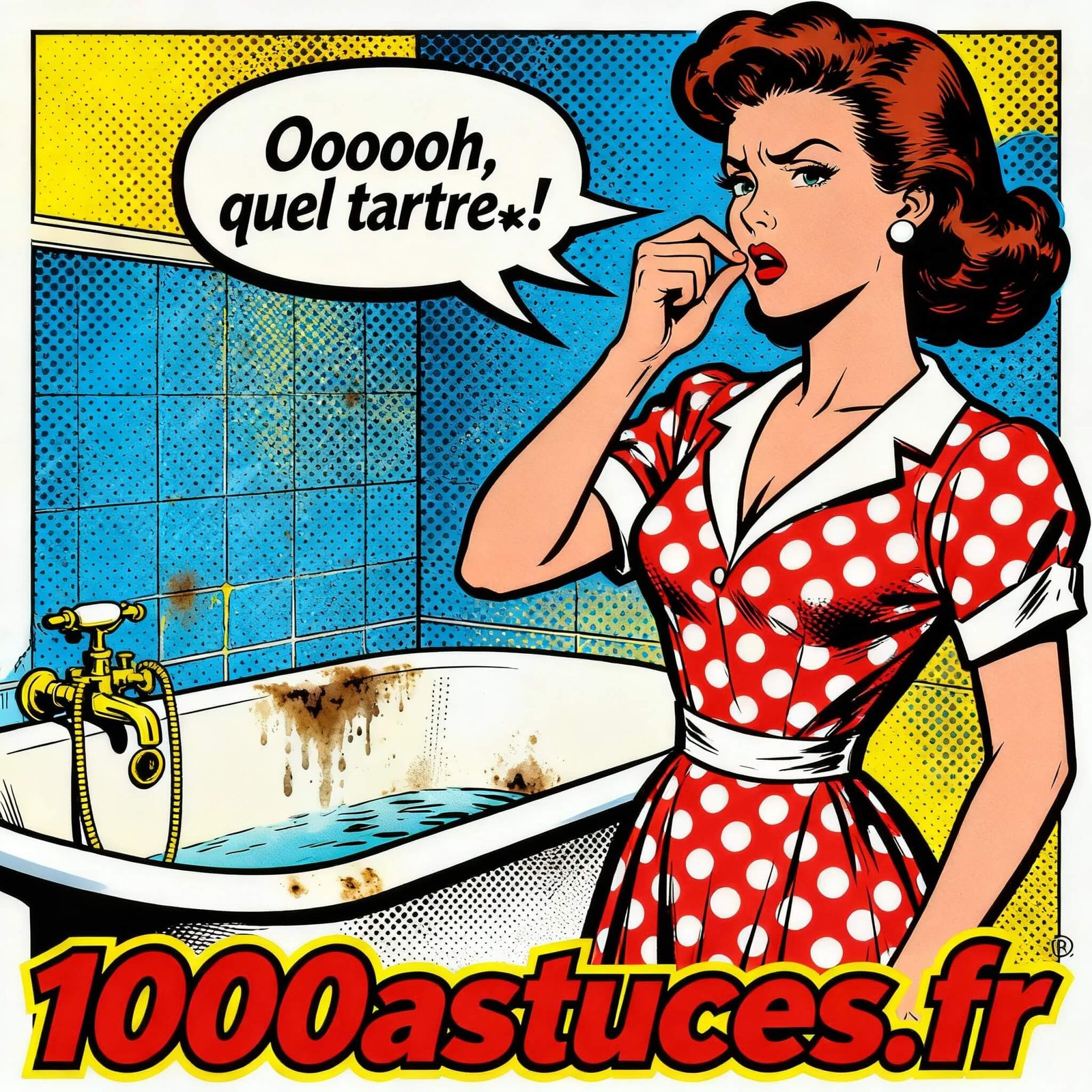 Une femme constate la saleté et le tartre dans sa baignoire. Astuces pour enlever le tartre de la baignoire. 1000astuces.fr