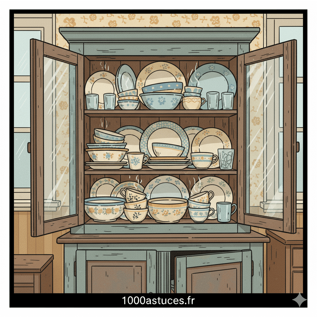 Placard rempli d'assiettes et de bols . Astuces pour entretenir la vaisselle . 1000astuces.fr