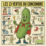 une illustration humoristique des "13 vertus du concombre", dans le style des années 50.Astuces beauté, santé, astuces pratiques .1000astuces.fr