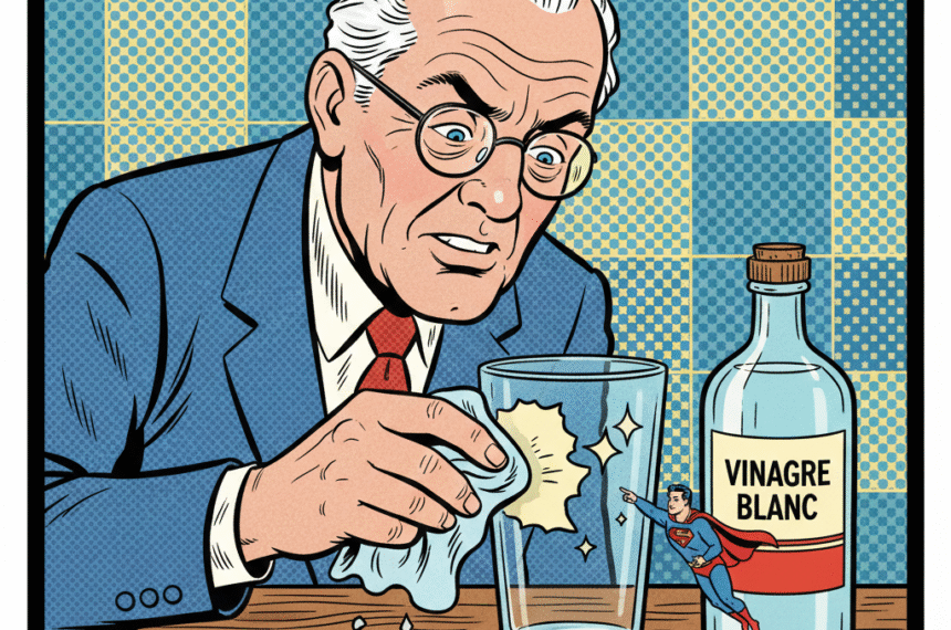 un vieil homme enlève une décalcomanie sur un verre. Astuces naturelles pour enlever les décalcomanies sur tous support.1000astuces.fr