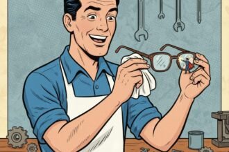 un homme nettoie ses lunettes. Astuces naturelles pour attenuer les rayures sur vos lunettes. 1000astuces.fr