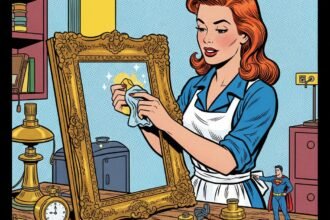 Une jeune femme rénove un cadre doré dans son atelier . méthode pas à pas pour restaurer un cadre doré . 1000astuces.fr