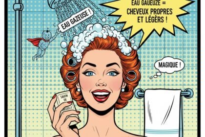 une jeune femme prend une douche et veut avoir les cheveux legers. Astuces avec eau gazeuse pour les cheveux . 1000astuces.fr