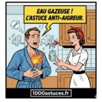 Une femme soulage son mari qui a des aigreurs d'estomac . Astuce pour dissiper les aigreurs d'estomac avec de l'eau gazeuse . 1000astuces.fr