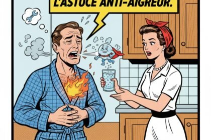 Une femme soulage son mari qui a des aigreurs d'estomac . Astuce pour dissiper les aigreurs d'estomac avec de l'eau gazeuse . 1000astuces.fr