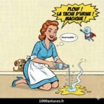 une jeune femme nettoie une tache d'urine . Astuce pour enlever une tache d'urine avec de l'au gazeuse . 1000astuces.fr