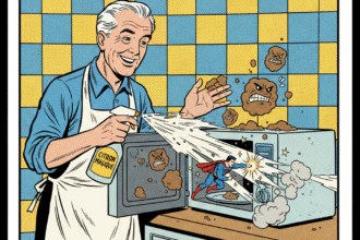 un vieil homme nettoie son four à micro-ondes . Astuces naturelles pour nettoyer micro-ondes .1000astuces.fr