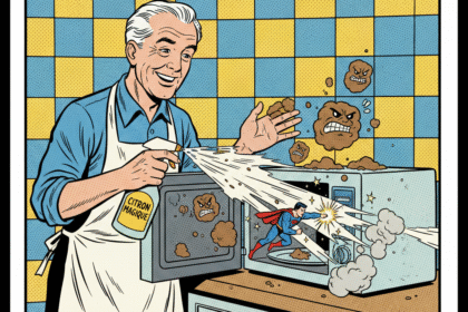 un vieil homme nettoie son four à micro-ondes . Astuces naturelles pour nettoyer micro-ondes .1000astuces.fr