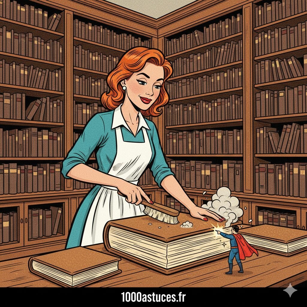une jeune femme nettoie les tranches d'un livre. Astuces naturelles et securisées.1000astuces.fr