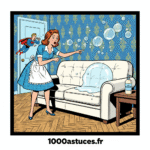 Une femme constate des bulles de savon sur son sofa en cuir. Astuces pour enler les tache de bulle de savon sans abîmer le cuir. 1000astuces.fr